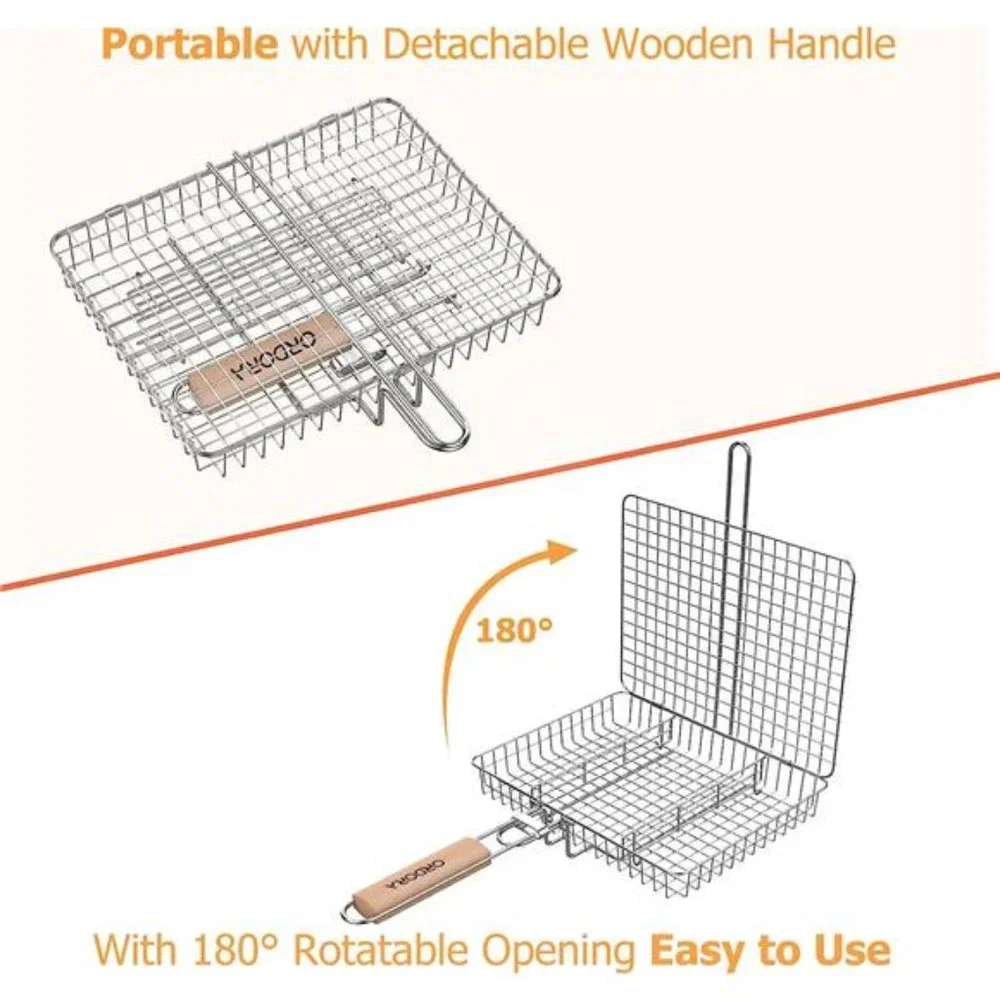 Rustproof Stainless Steel BBQ Grill Basket - Portable - Heavy Duty (Wooden) - Picture 5 of 5